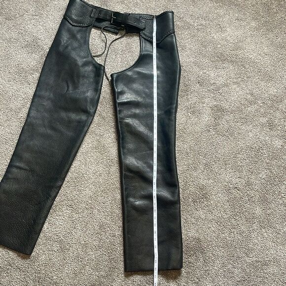 Women’s L Black Leather Motorcycle Chaps Heavy Duty Protection Pants - Picture 11 of 12